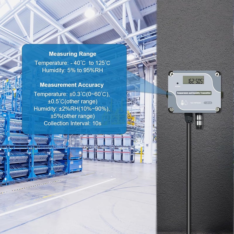 T-ZONE 4-20mA Temperature Humidity Transmitter,Digital Analog Temperature Transmitter Industrial Temp Humidity Sensor Collector Wall Mounted, Temp Probe Monitor for Greenhouse Environment Test Grow - Image 2